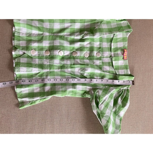 KITRI Green Plaid Gingham Cotton Top US 2 Retro Cottagecore Puff Sleeve Festival - Picture 9 of 9